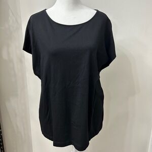 LOFT Womens XL Black‎ Short Sleeve Round Neck T-Shirt Top Casual
